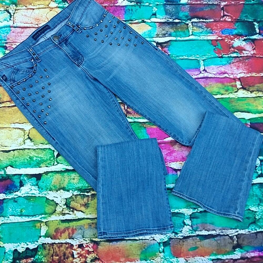 Rock & Republic Kasandra Queen B Studded Jeans Bootcut Distressed Biker size 12M